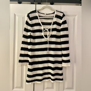 Black and White Striped Knit Coverup